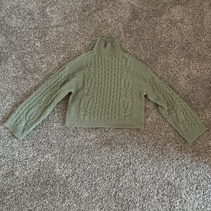 Green Cable Knit Turtleneck Sweater